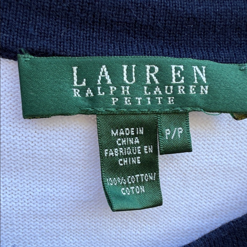 Lauren Ralph Lauren White Short Sleeve Henley Tee with Navy Trim - Picture 4 of 5